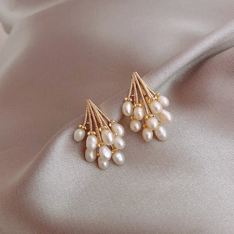 18K Gold-Plated Silver Pearl Tassel Earrings - Noelle-Nora Luxe