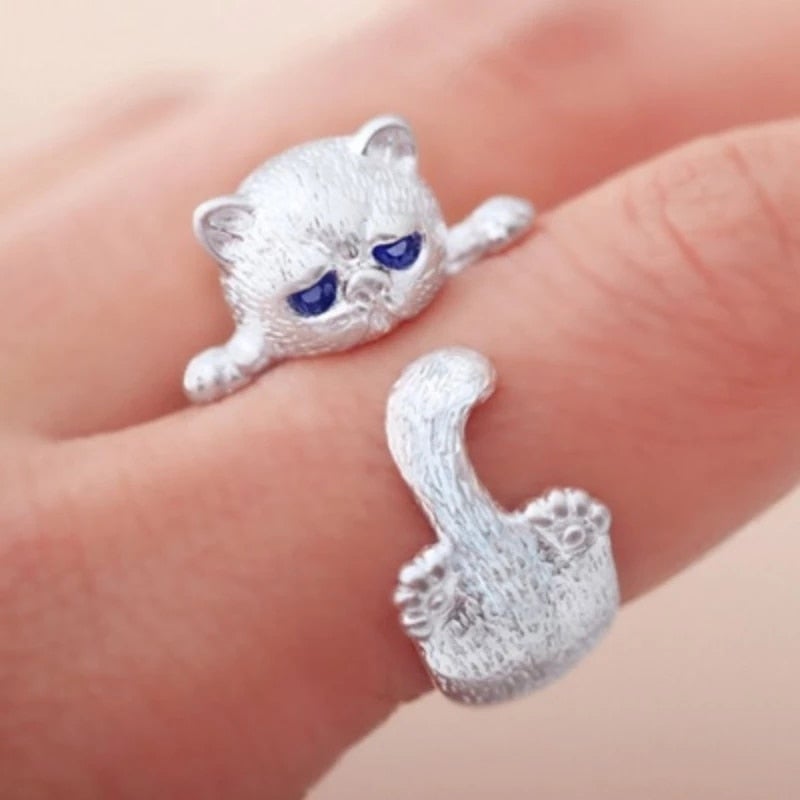 Adjustable Silver Kitten Ring - Lyana-Nora Luxe