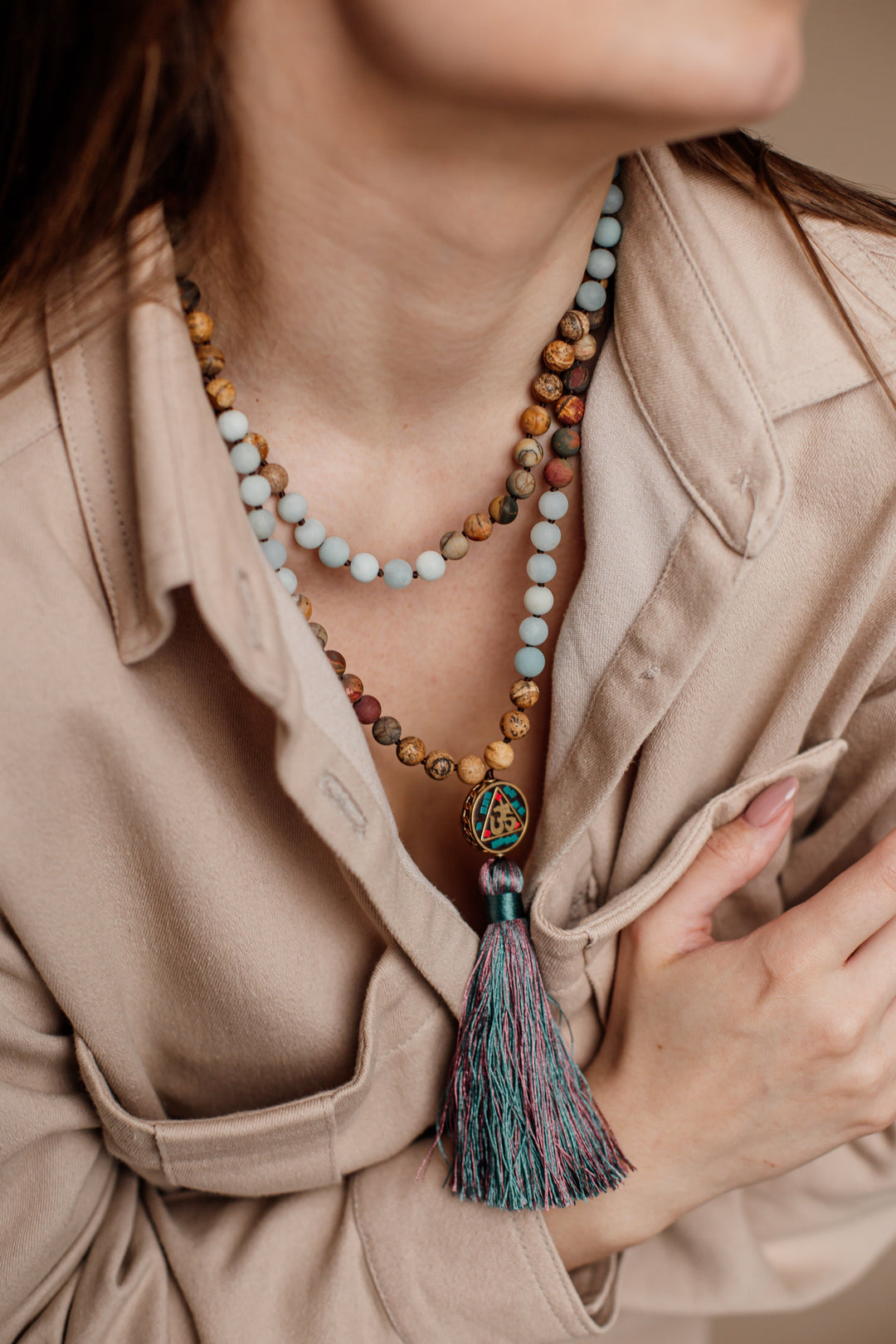 Aum Mala Bead Necklace - Anaya-Nora Luxe