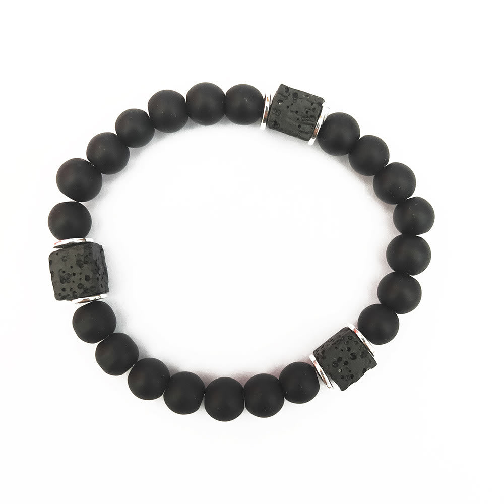 Black Onyx and Lava Stone Cube Balance Bracelet - Aurelia-Onyx-Silver-Nora Luxe