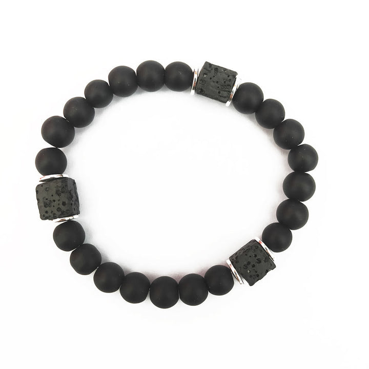 Black Onyx and Lava Stone Cube Balance Bracelet - Aurelia-Onyx-Silver-Nora Luxe