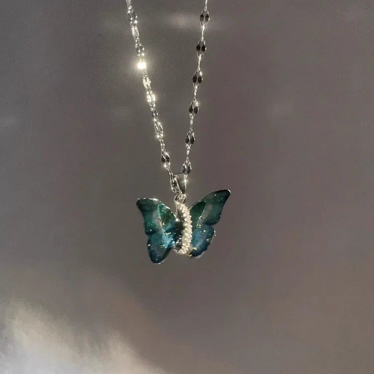Blue Butterfly Necklace - Elina-Nora Luxe