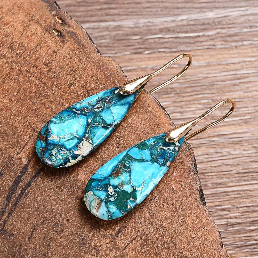 Blue Jasper Drop Earrings - Meliora-Gold-Nora Luxe
