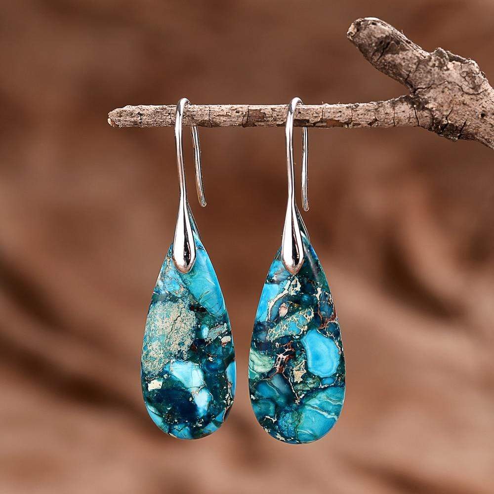 Blue Jasper Drop Earrings - Meliora-Silver-Nora Luxe