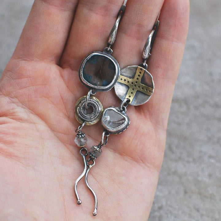 Blue Stone Cross Earrings - Amarille-Nora Luxe