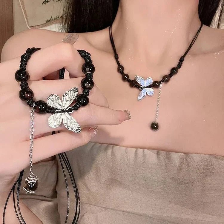 Butterfly and Pearl Necklace - Aurora-Colored-Nora Luxe