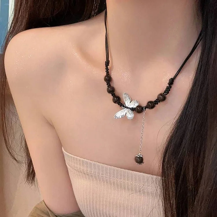 Butterfly and Pearl Necklace - Aurora-Colored-Nora Luxe