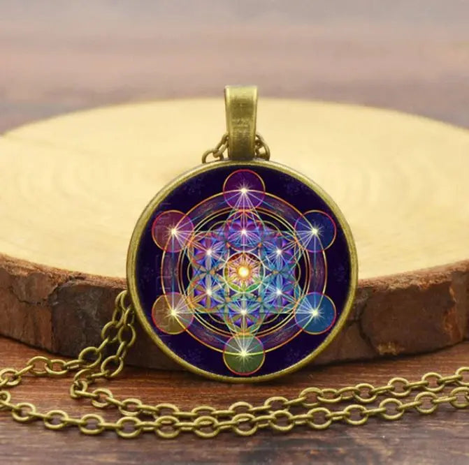 Chakra Pendant with Metatron's Cube - Solantra-Gold-The Livary