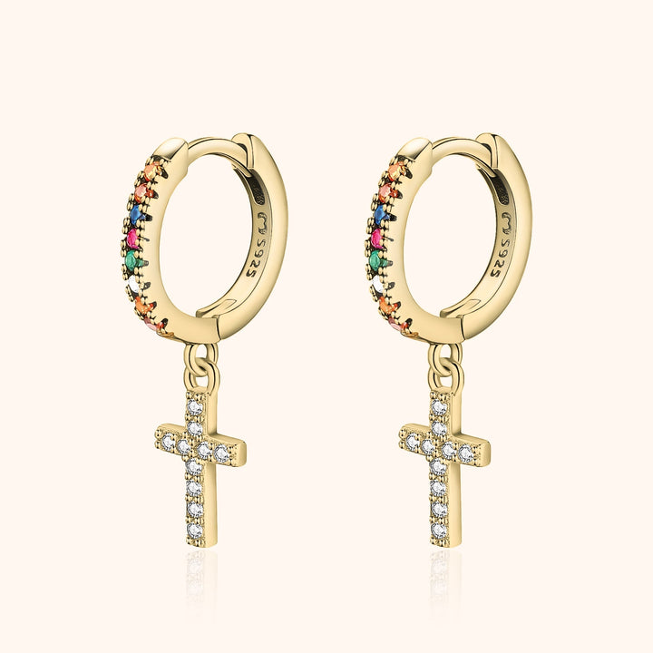 Coloured Zirconia Cross Earrings - Aurora-Gold-Nora Luxe