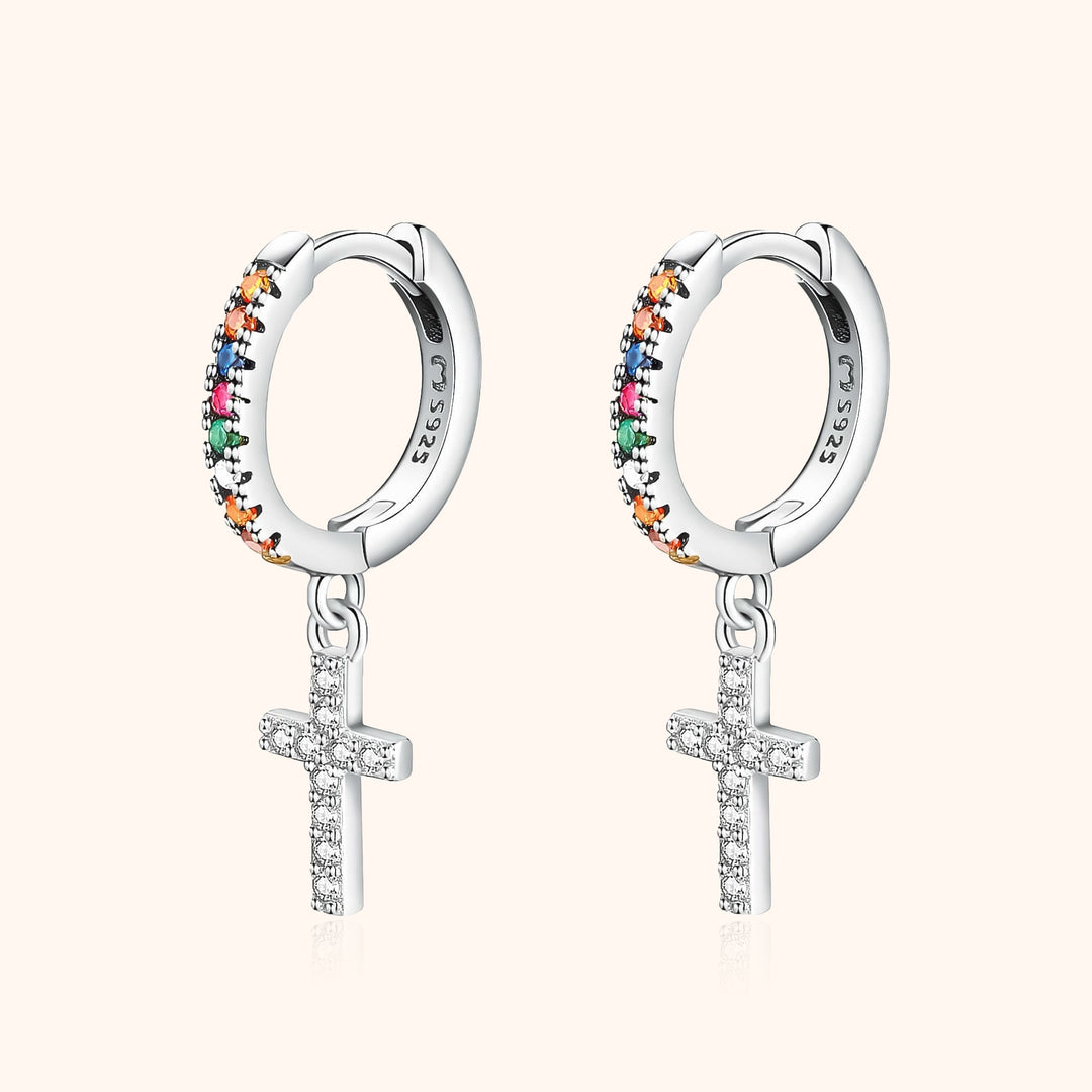 Coloured Zirconia Cross Earrings - Aurora-Silver-Nora Luxe