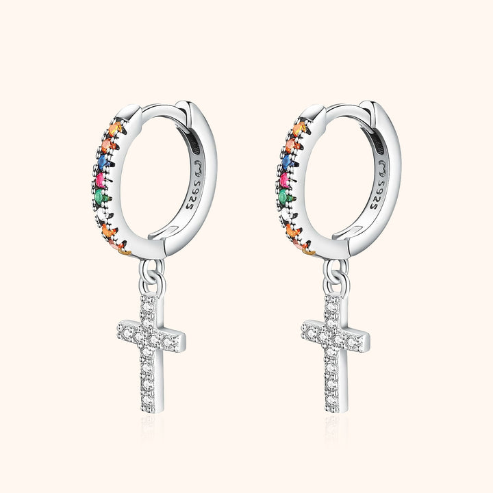 Coloured Zirconia Cross Earrings - Aurora-Silver-Nora Luxe