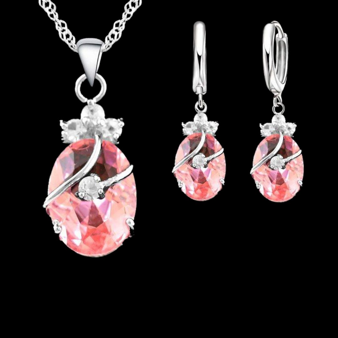 Crystal Earrings and Necklace Set | Sterling Silver | Elegant Jewellery-Nora Luxe