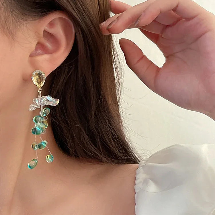 Crystal Flower Tassel Earrings - Sophia-Nora Luxe