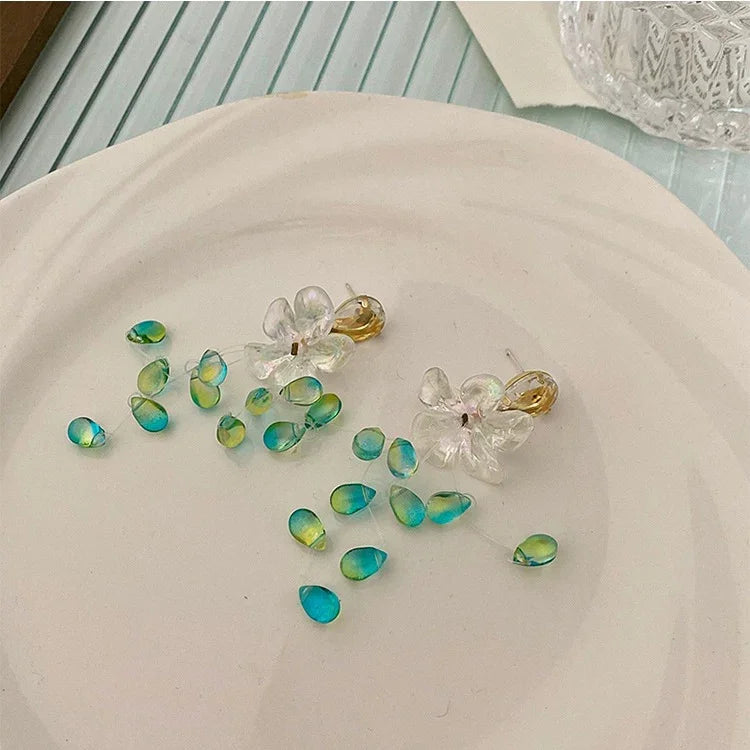 Crystal Flower Tassel Earrings - Sophia-Nora Luxe