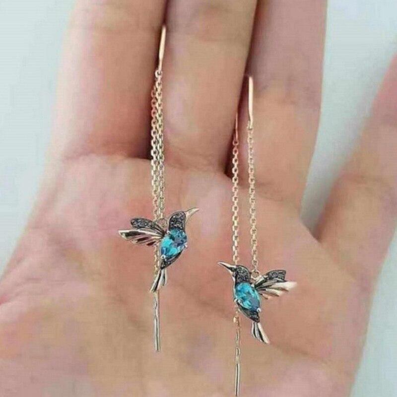 Cute Hummingbird Enamel Earrings with Zirconia - Amalia-Blue-Nora Luxe