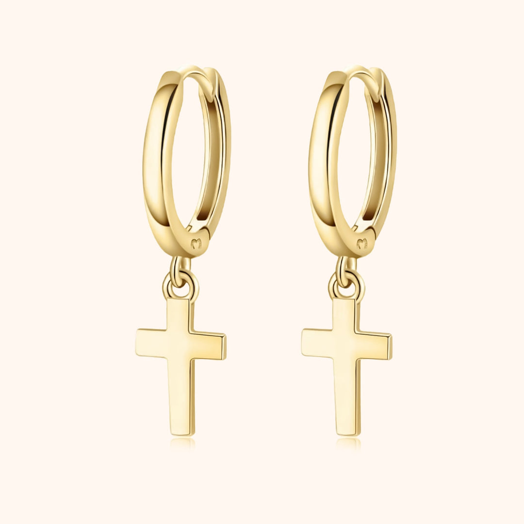 Earrings with Cross Pendant - Aurelia-Gold-Nora Luxe
