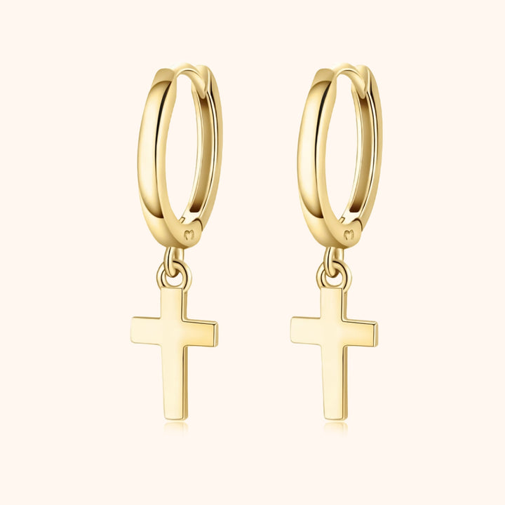 Earrings with Cross Pendant - Aurelia-Gold-Nora Luxe