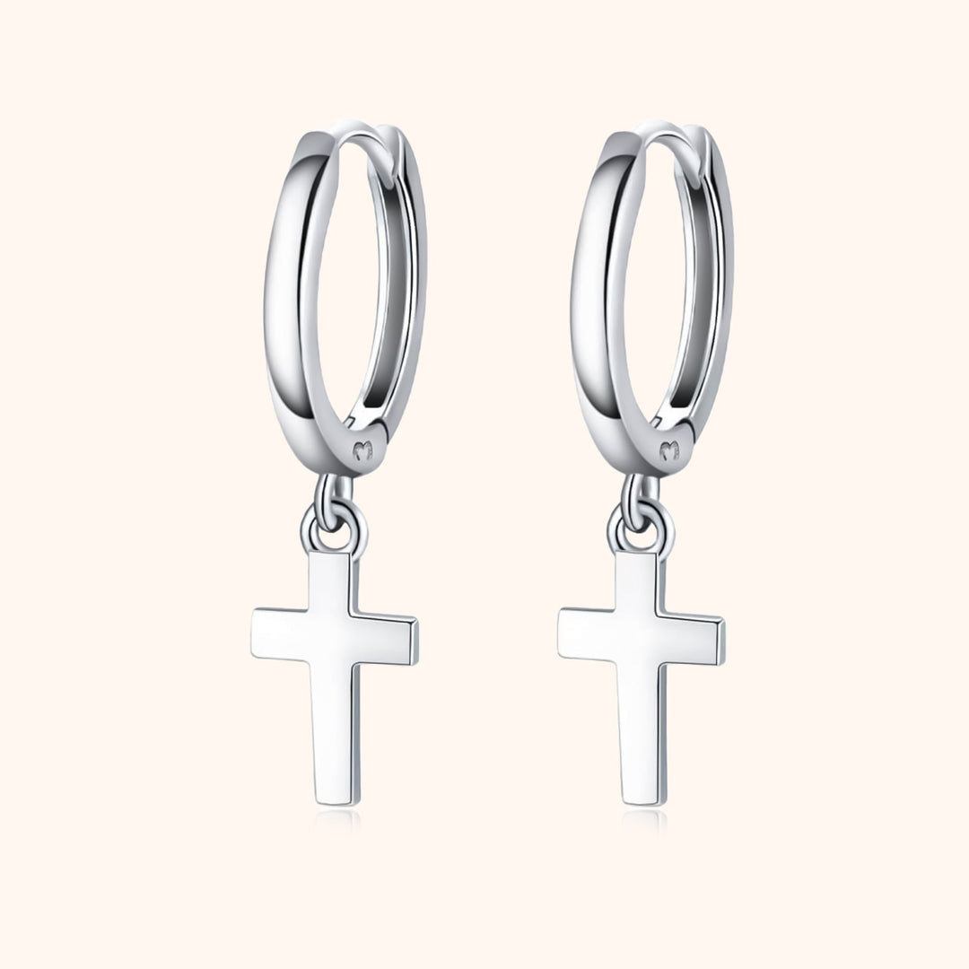 Earrings with Cross Pendant - Aurelia-Silver-Nora Luxe