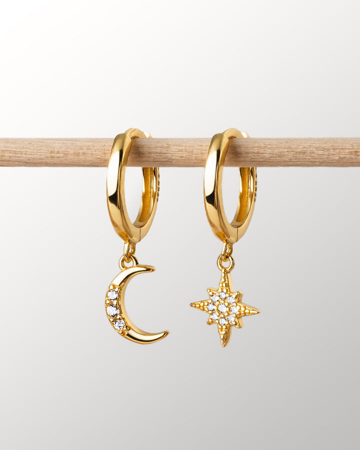 Earrings with Moon and Star - Cosmica-Gold-Nora Luxe