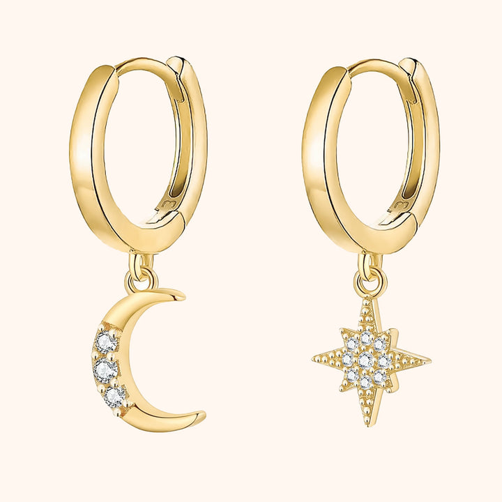 Earrings with Moon and Star - Cosmica-Gold-Nora Luxe