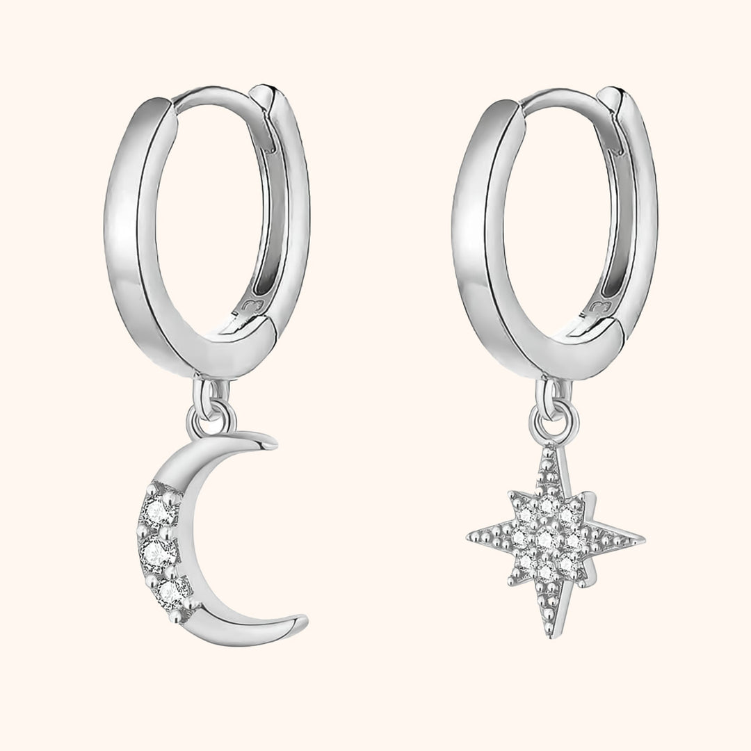 Earrings with Moon and Star - Cosmica-Silver-Nora Luxe