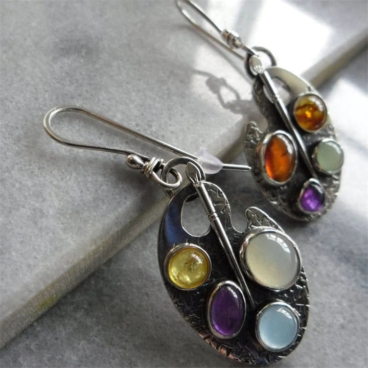 Earrings with Multicoloured Stone Pendant - Levana-Nora Luxe