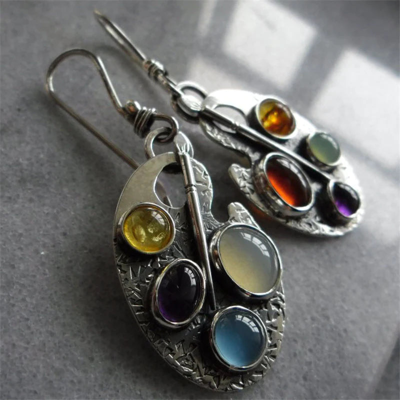 Earrings with Multicoloured Stone Pendant - Levana-Nora Luxe