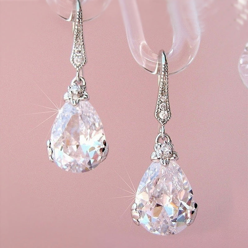 Elegant Pear-Shaped Drop Earrings | Timeless Design for Every Occasion-Crystal Clear-White-Nora Luxe