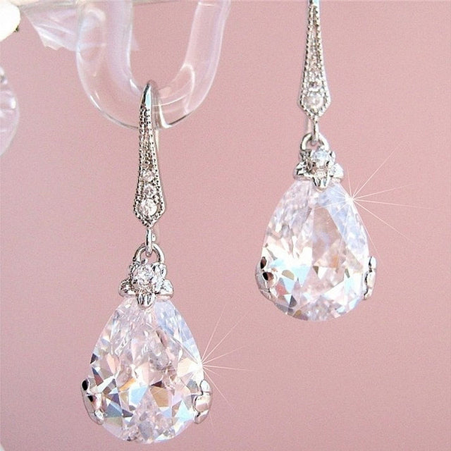 Elegant Pear-Shaped Drop Earrings | Timeless Design for Every Occasion-Crystal Clear-White-Nora Luxe