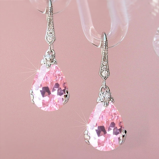 Elegant Pear-Shaped Drop Earrings | Timeless Design for Every Occasion-Crystal Pink-White-Nora Luxe