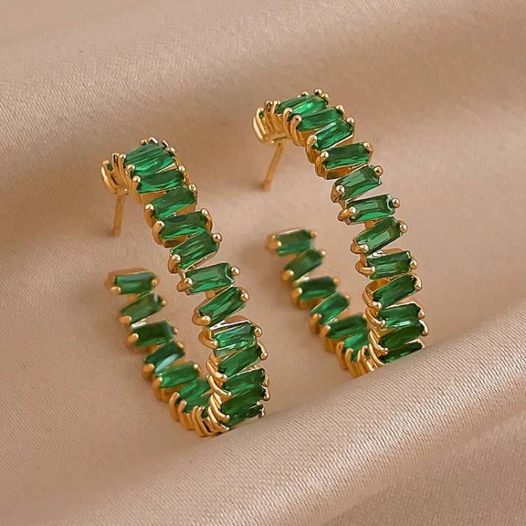 Emerald Green Crystal Hoops - Esme-Nora Luxe