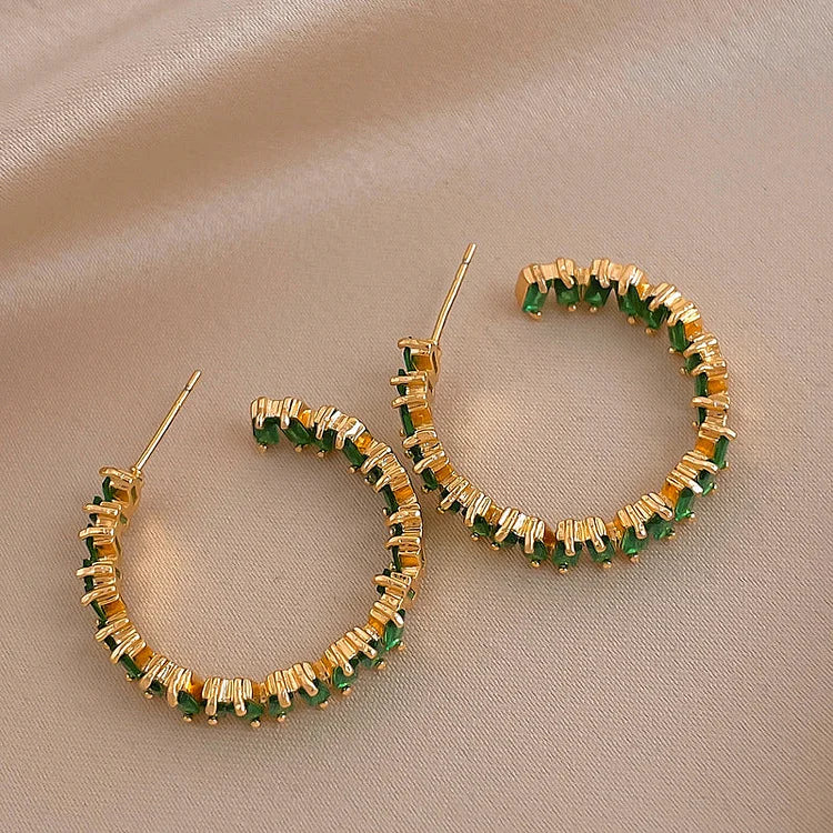 Emerald Green Crystal Hoops - Esme-Nora Luxe