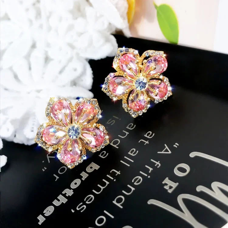 Flower-shaped Zirconia Earrings - Flora-Nora Luxe