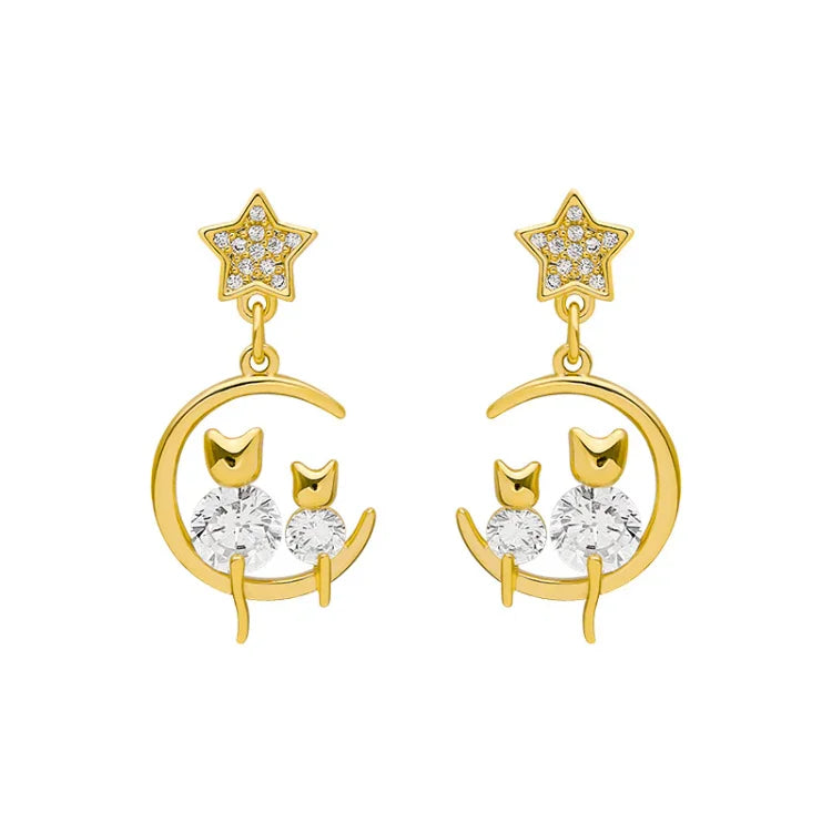 Gold Cat Ear Earrings with Zirconia - Feline-Nora Luxe