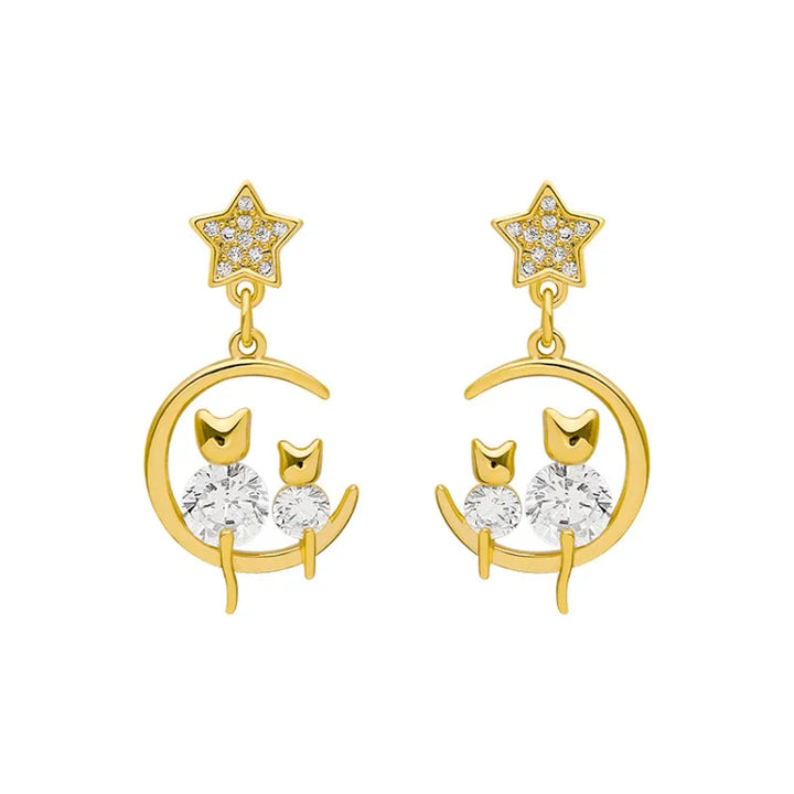 Gold Cat Ear Earrings with Zirconia - Feline-Nora Luxe