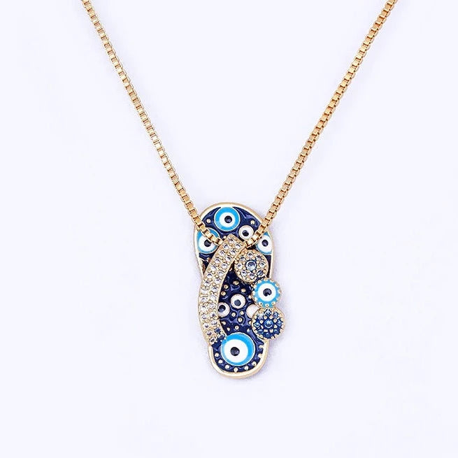 Gold Chain with Flip Flop Pendant and Evil Eye - Selma-Nora Luxe