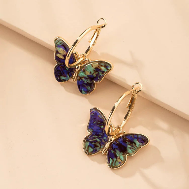 Gold Plated Butterfly Earrings with Acrylic Crystals - Mariposa-Blue-Nora Luxe