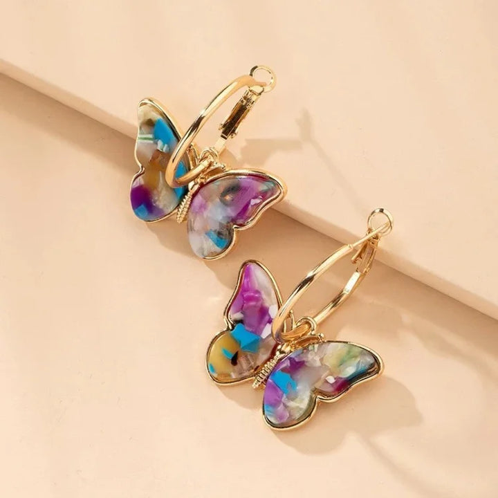 Gold Plated Butterfly Earrings with Acrylic Crystals - Mariposa-Multicoloured-Nora Luxe