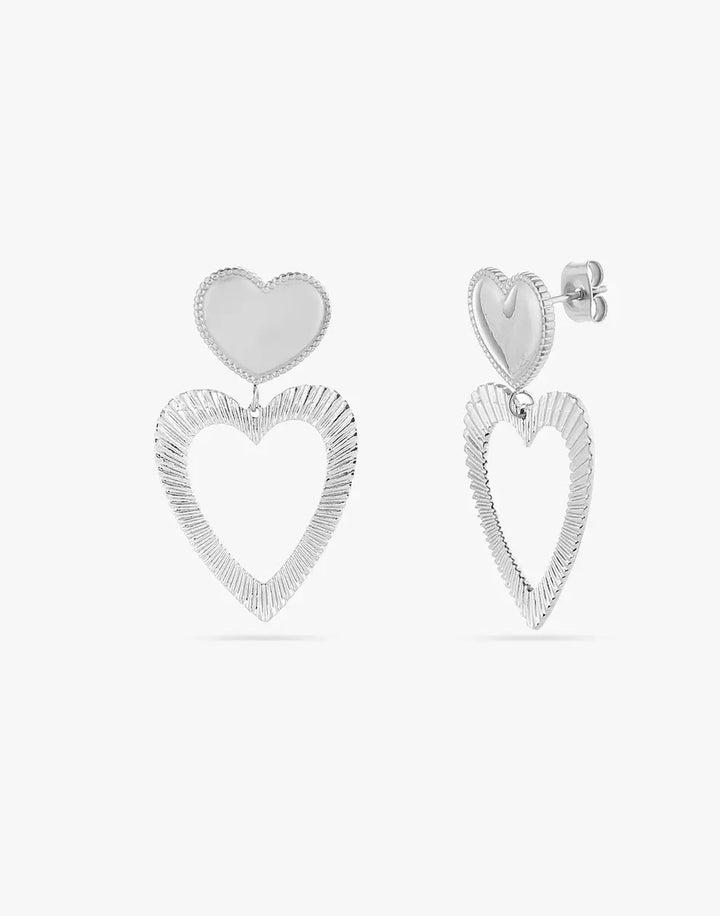 Golden Heart Duo Earrings | Plated Studs-Silver-Nora Luxe