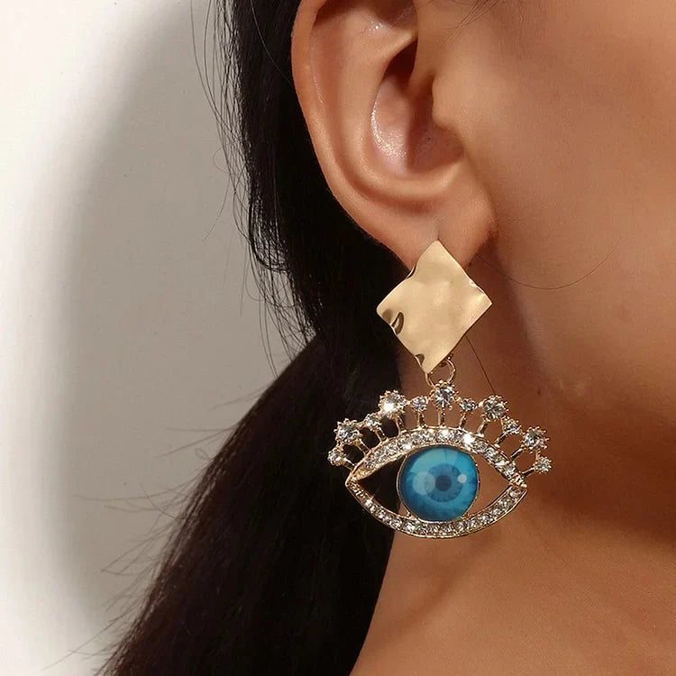 Golden Vintage Earrings with Evil Eye - Nerina-Nora Luxe