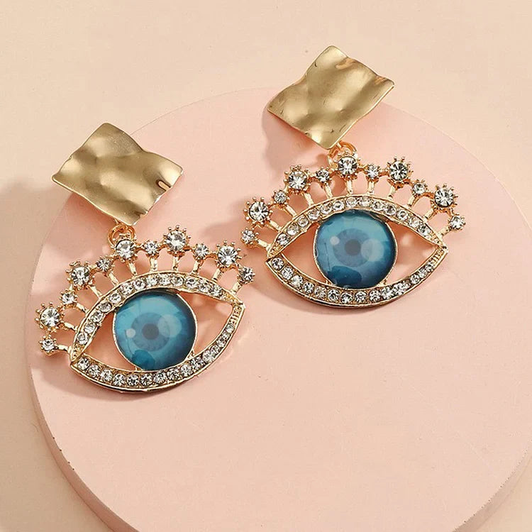 Golden Vintage Earrings with Evil Eye - Nerina-Nora Luxe