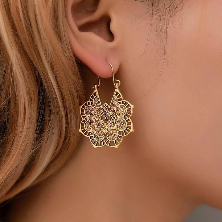 Gold/Silver Lotus Mandala Earrings - Isolde-Vintage Gold-Nora Luxe