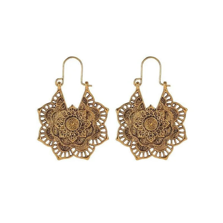 Gold/Silver Lotus Mandala Earrings - Isolde-Vintage Gold-Nora Luxe