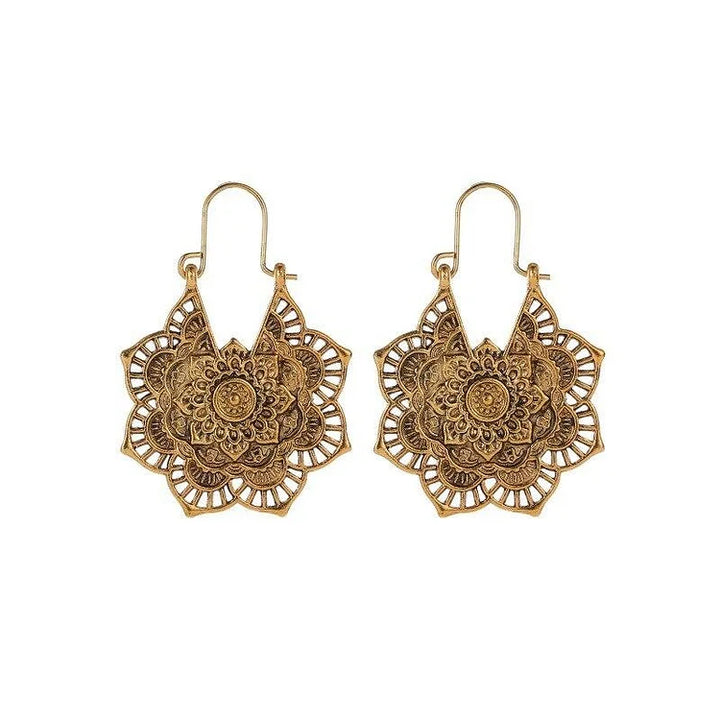 Gold/Silver Lotus Mandala Earrings - Isolde-Vintage Gold-Nora Luxe