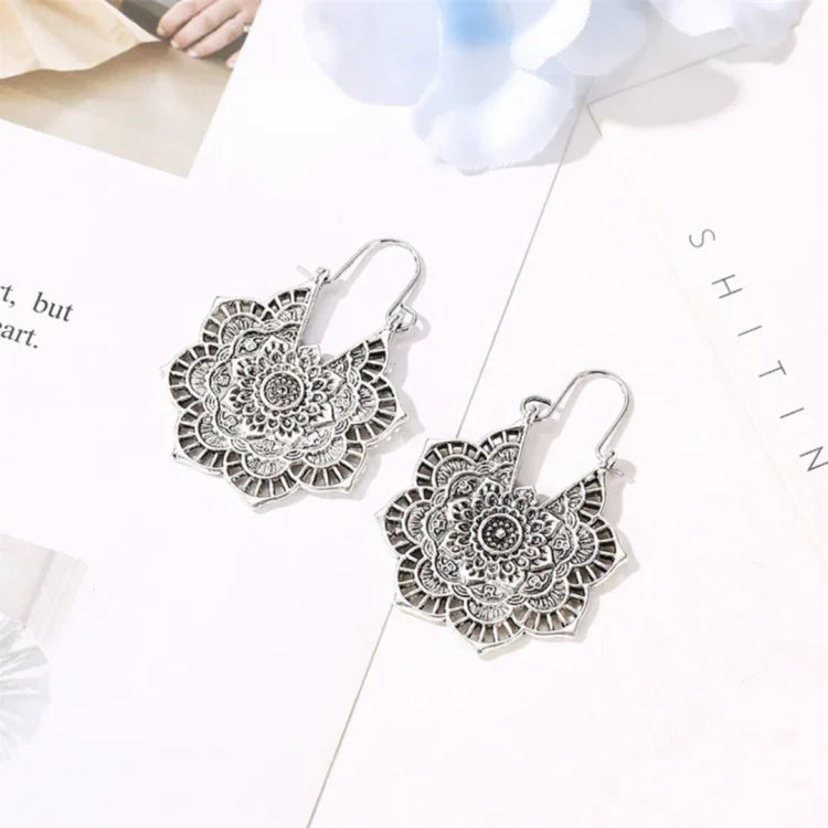 Gold/Silver Lotus Mandala Earrings - Isolde-Vintage Silver-Nora Luxe
