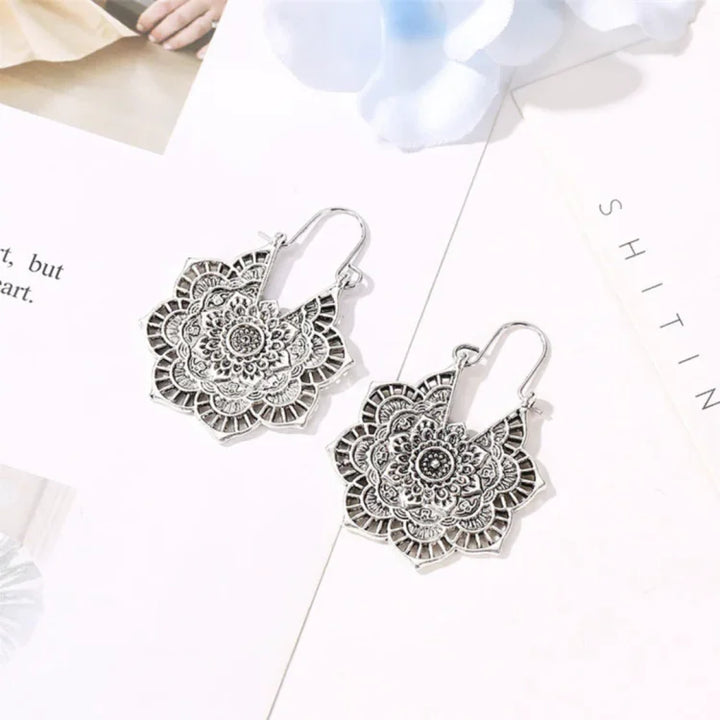 Gold/Silver Lotus Mandala Earrings - Isolde-Vintage Silver-Nora Luxe