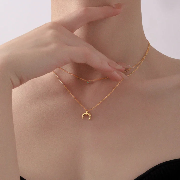 Green Diamond Double Crescent Moon Necklace - Selina-Nora Luxe