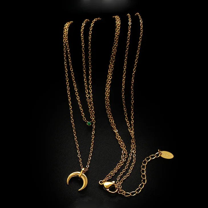 Green Diamond Double Crescent Moon Necklace - Selina-Nora Luxe