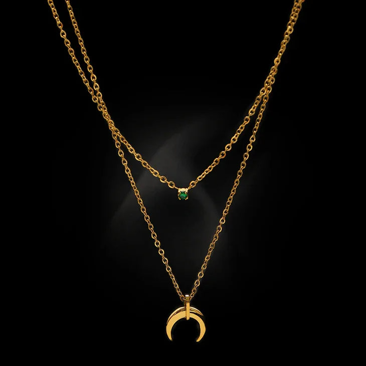 Green Diamond Double Crescent Moon Necklace - Selina-Nora Luxe