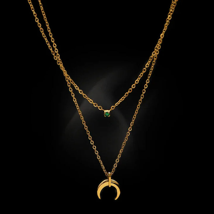 Green Diamond Double Crescent Moon Necklace - Selina-Nora Luxe